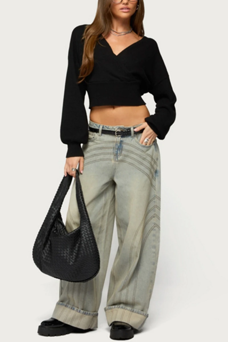 Edikted Cuffed Low Rise Wide Leg Jean