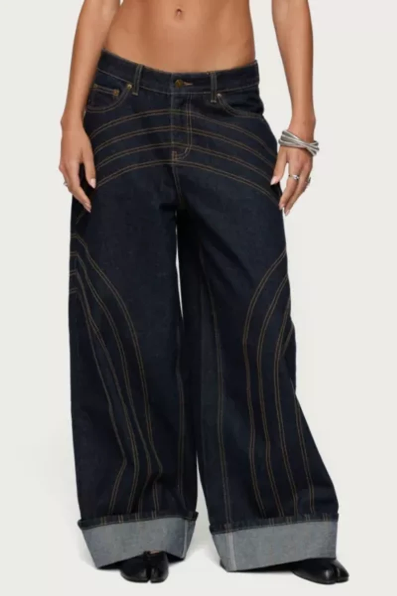 Edikted Cuffed Low Rise Wide Leg Jeans