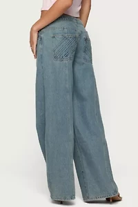 Edikted Stitch & Pleat Low Rise Jeans