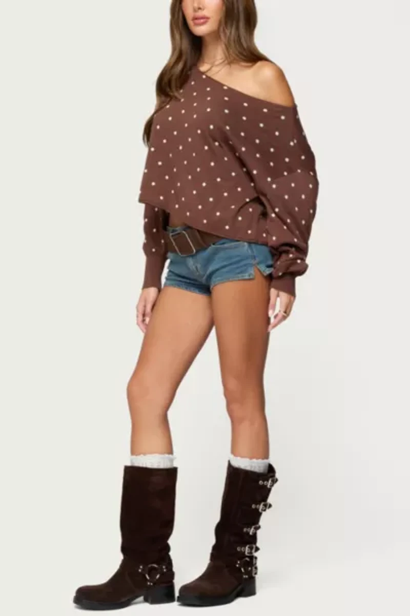 Edikted Oversized Off Shoulder Polka Dot Sweater
