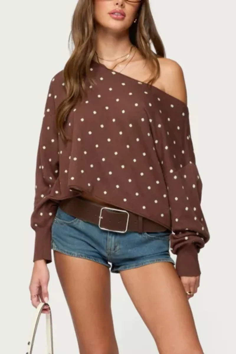 Edikted Oversized Off Shoulder Polka Dot Sweater