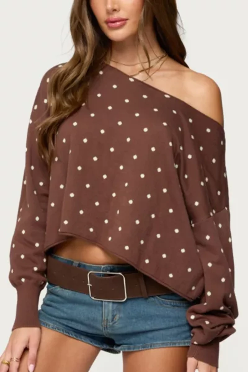 Edikted Oversized Off Shoulder Polka Dot Sweater