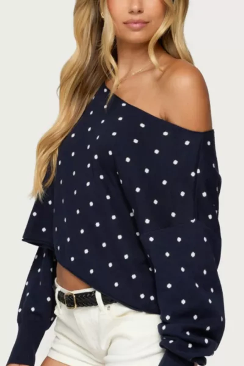 Edikted Oversized Off Shoulder Polka Dot Sweater