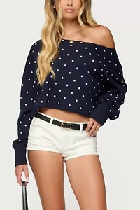 Edikted Oversized Off Shoulder Polka Dot Sweater