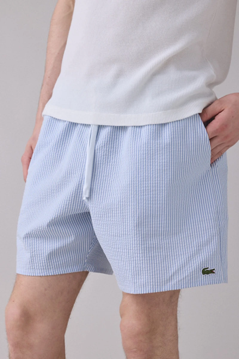 Lacoste Stripe Pattern Swim Trunks