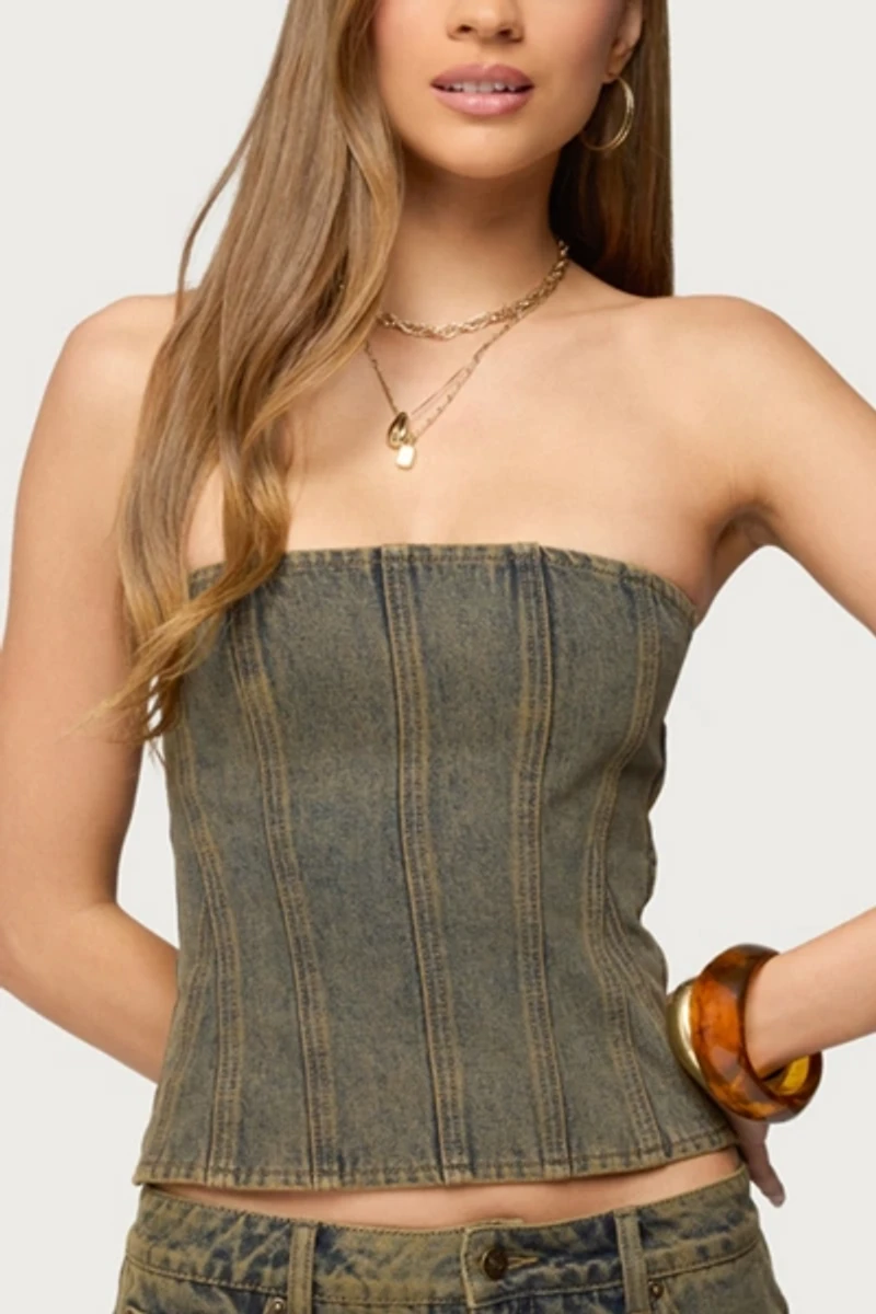 Edikted Camelia Strapless Denim Corset