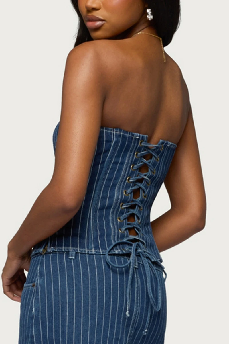 Edikted Camelia Strapless Denim Corset