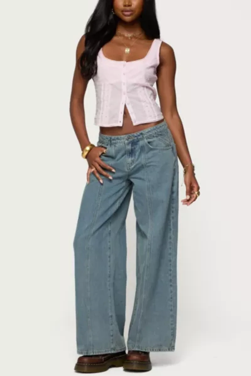 Edikted Embroidered Cotton Button Up Top