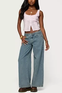 Edikted Embroidered Cotton Button Up Top