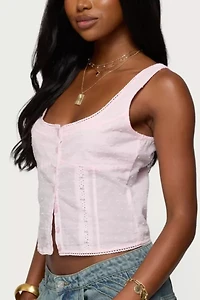 Edikted Embroidered Cotton Button Up Top