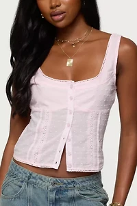 Edikted Embroidered Cotton Button Up Top
