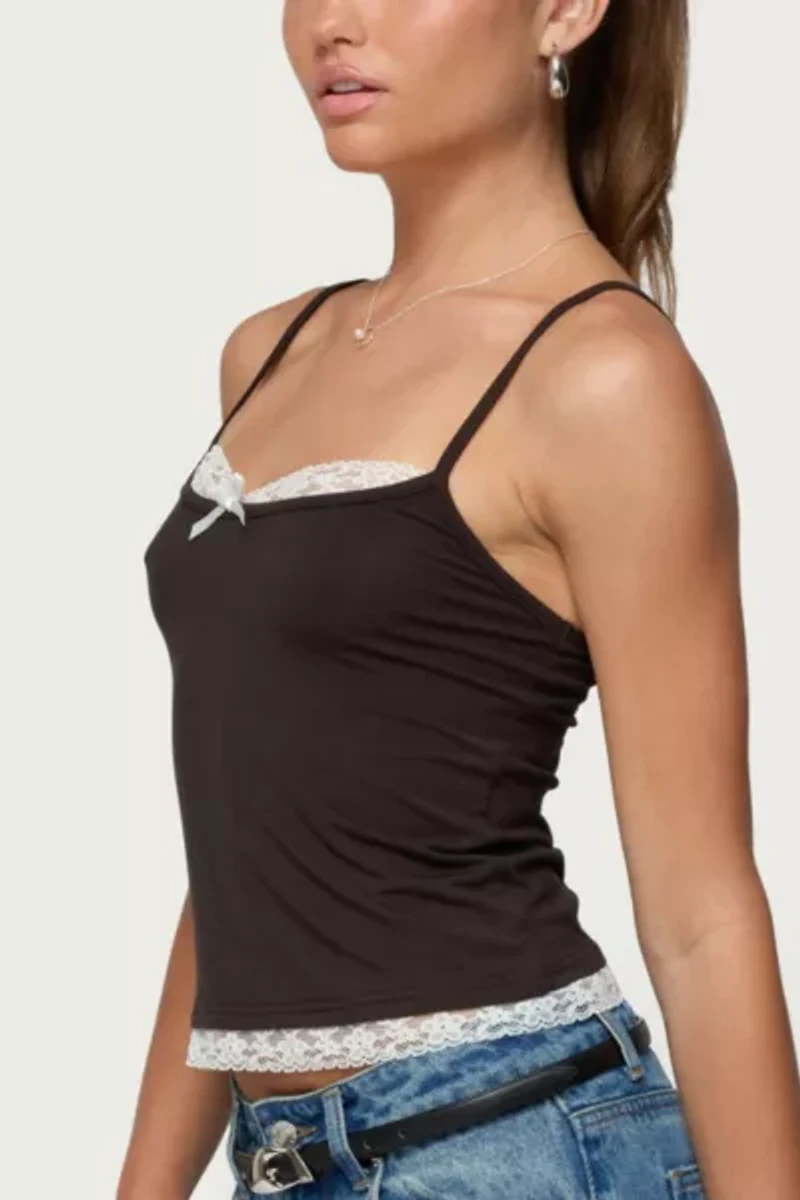 Edikted Adriel Contrast Lacey Tank Top