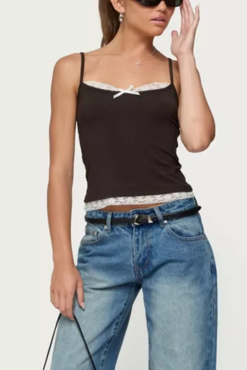 Edikted Adriel Contrast Lacey Tank Top