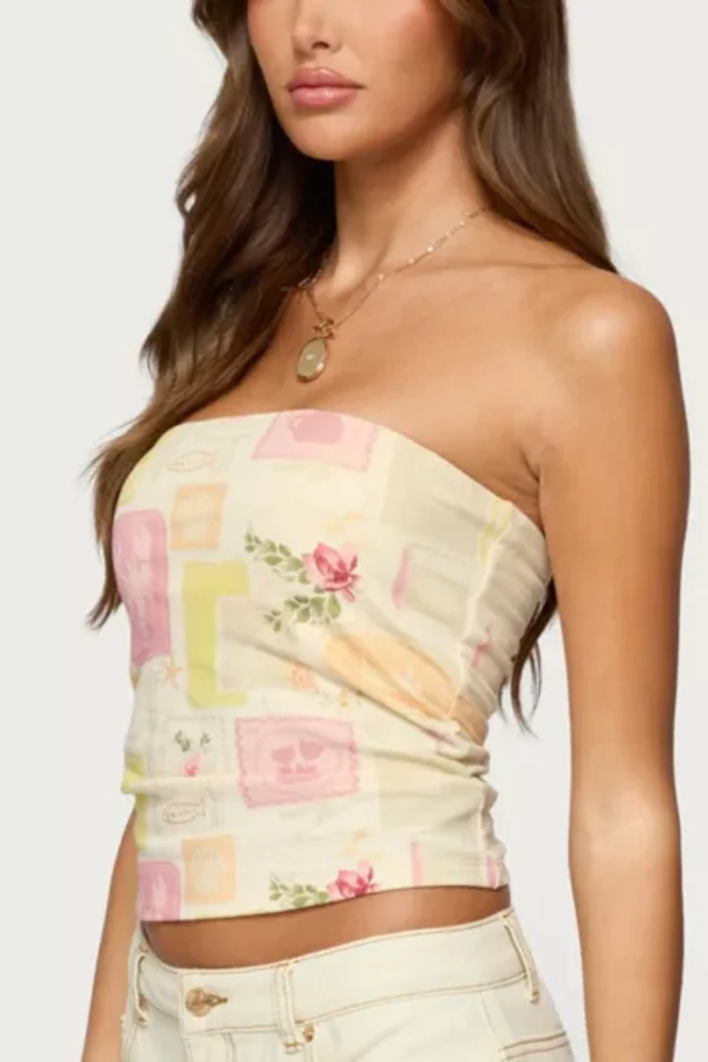 Edikted Cicilla Vintage Mixed Print Tube Top