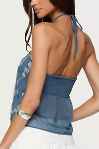 Edikted Beaded Floral Split Front Halter Top