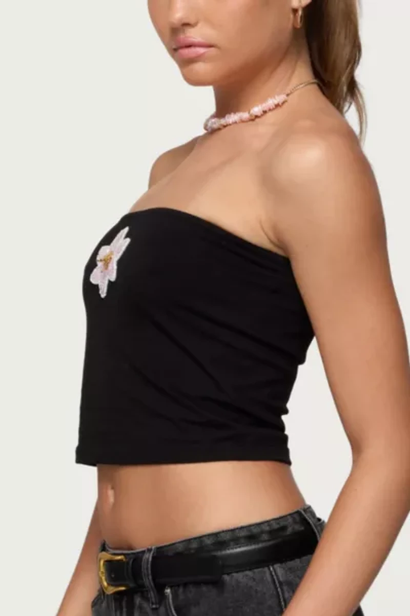 Edikted Luli Beaded Flower Tube Top