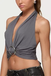 Edikted Nessie Metal Ring Backless Halter Top
