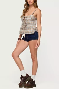 Edikted Mirena Tie Front Plaid Top