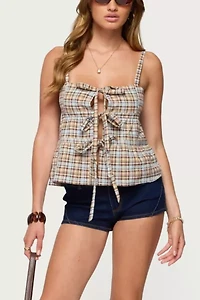 Edikted Mirena Tie Front Plaid Top