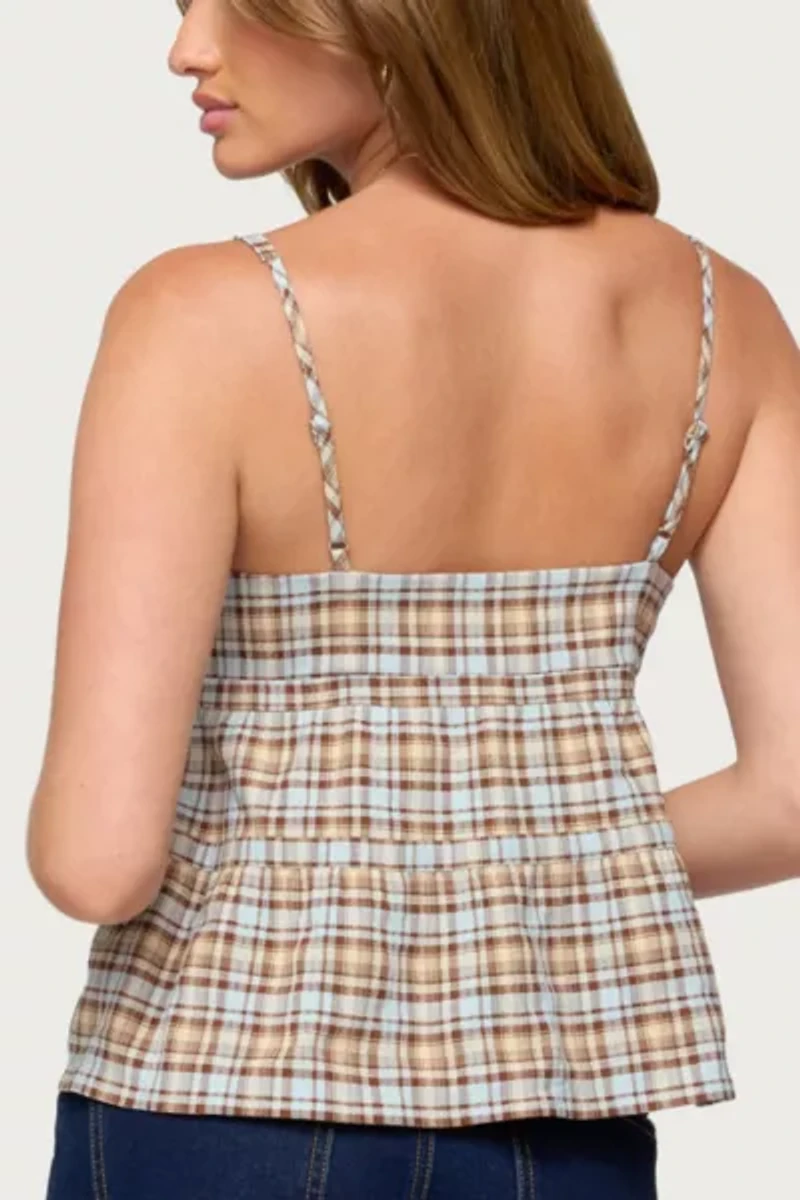 Edikted Mirena Tie Front Plaid Top