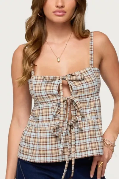 Edikted Mirena Tie Front Plaid Top