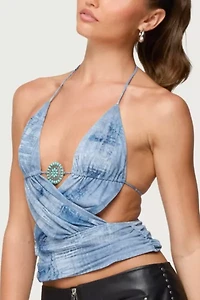 Edikted Crossover Backless Printed Mesh Top