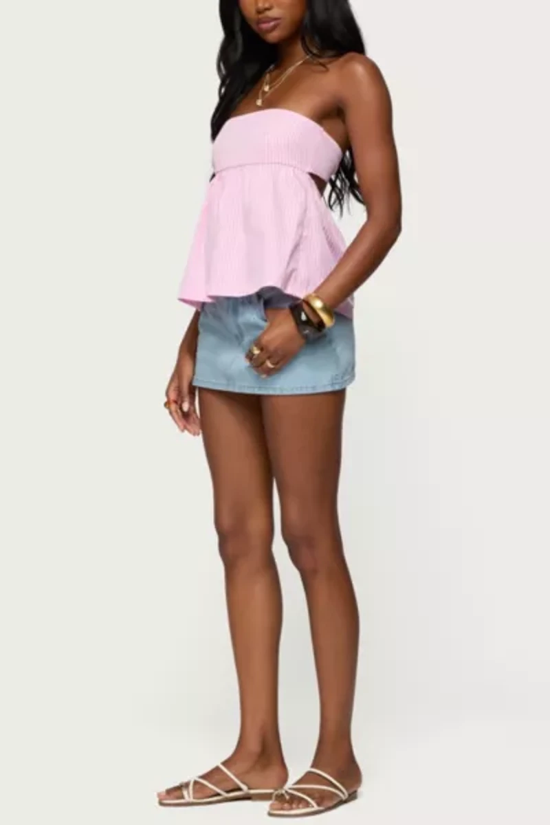 Edikted Maddie Strapless Striped Babydoll Top
