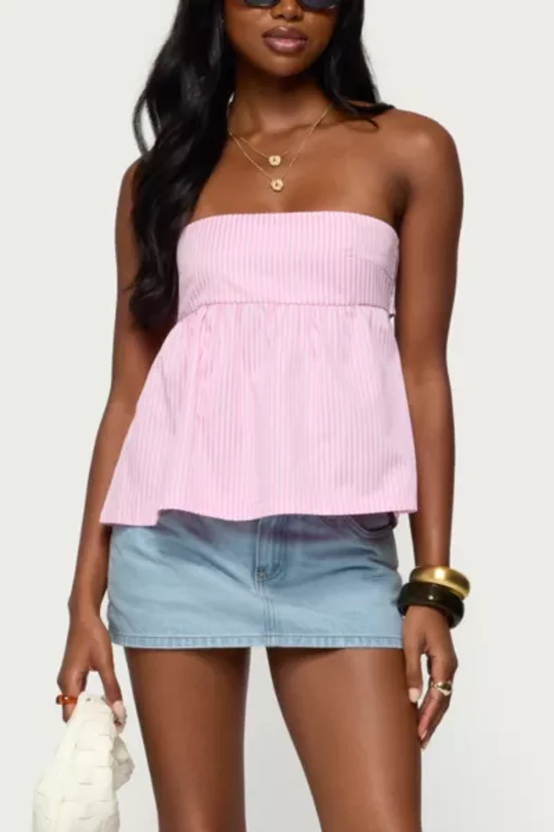 Edikted Maddie Strapless Striped Babydoll Top