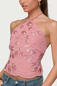 Edikted Embroidered Bead & Sequin Halter Top