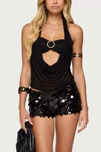 Edikted Issey Layered Bra Cowl Neck Top