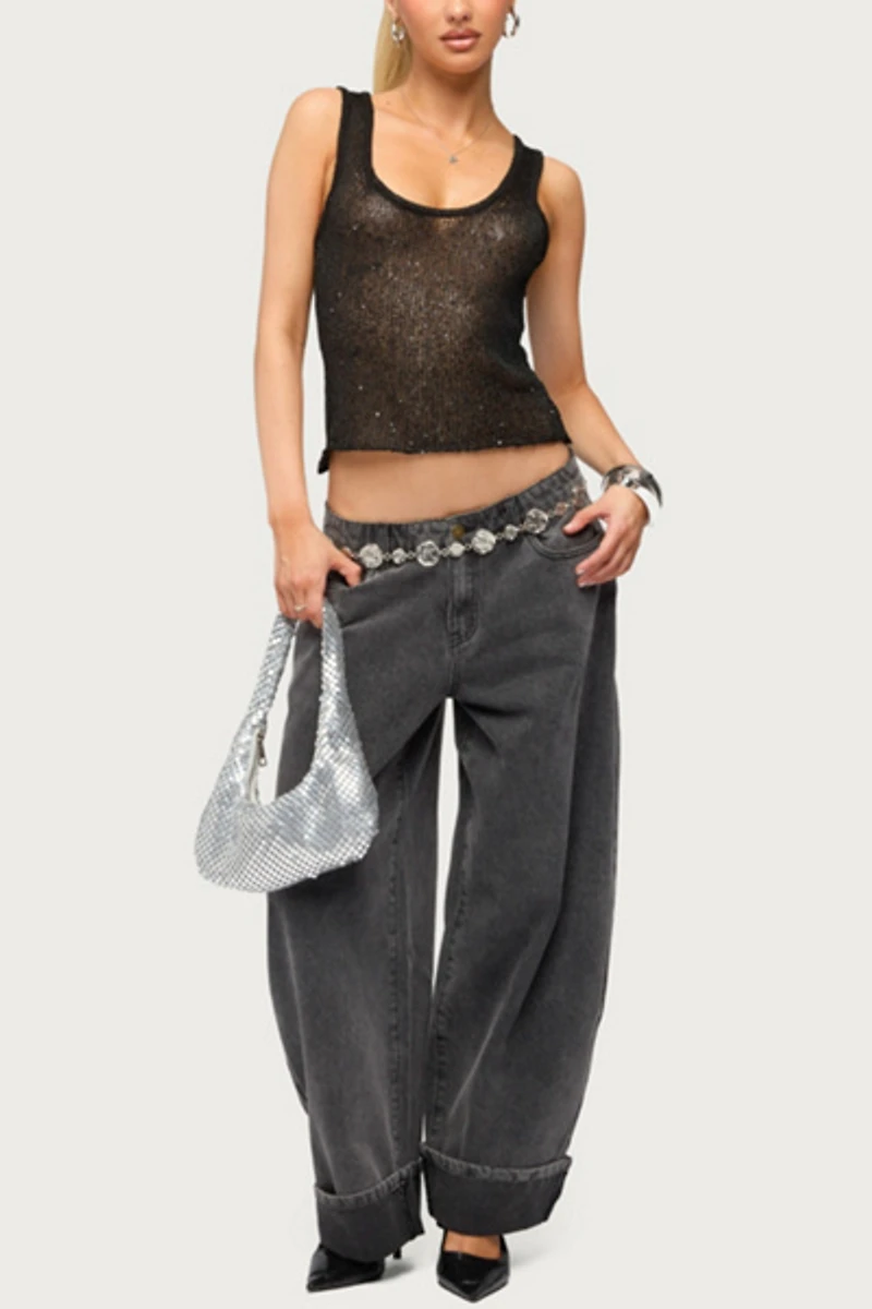 Edikted Eleora Sequin Knit Tank Top