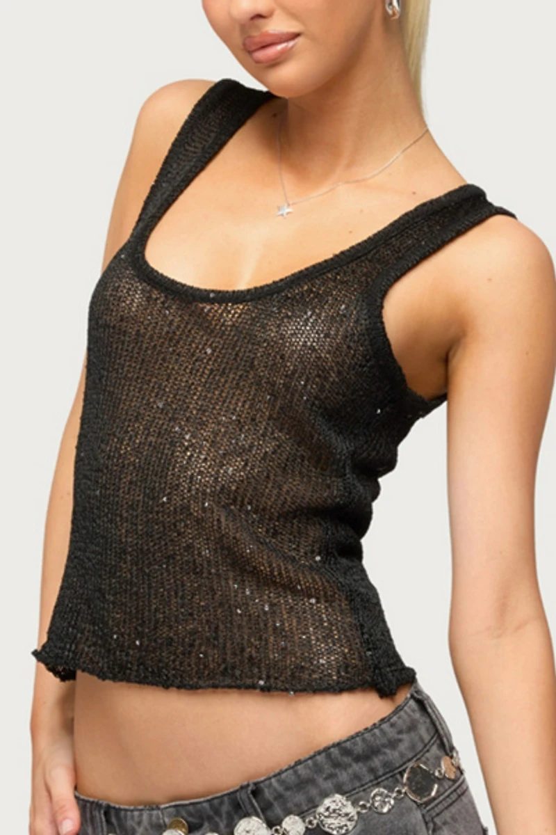 Edikted Eleora Sequin Knit Tank Top