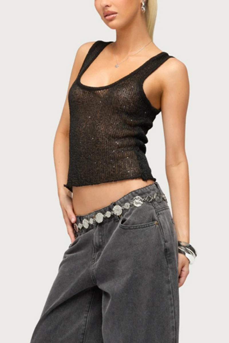 Edikted Eleora Sequin Knit Tank Top