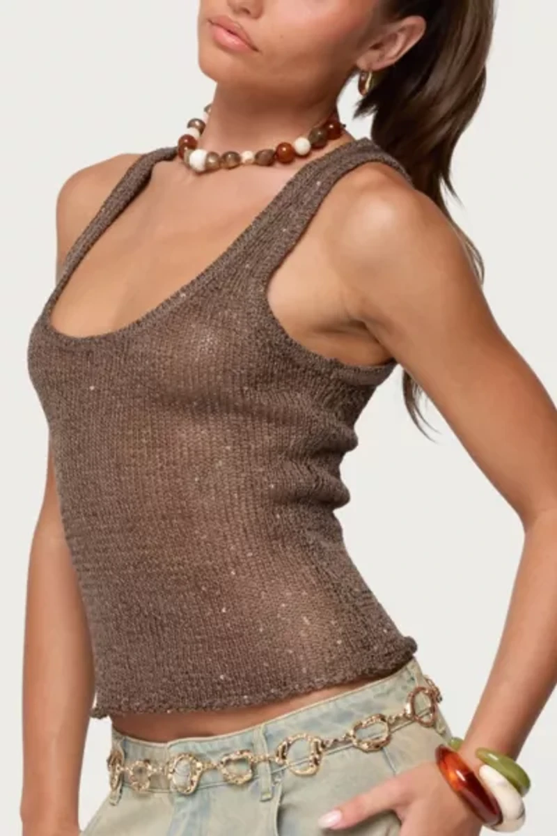 Edikted Eleora Sequin Knit Tank Top