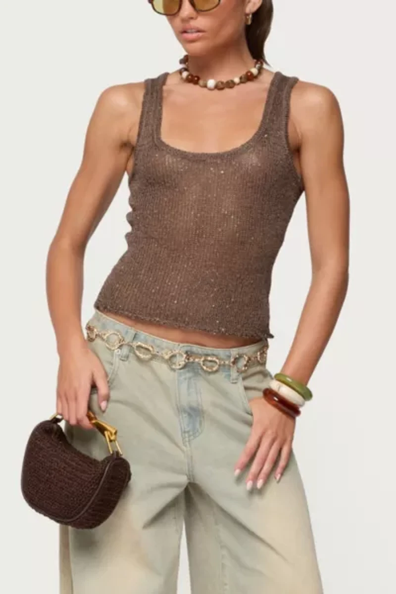 Edikted Eleora Sequin Knit Tank Top
