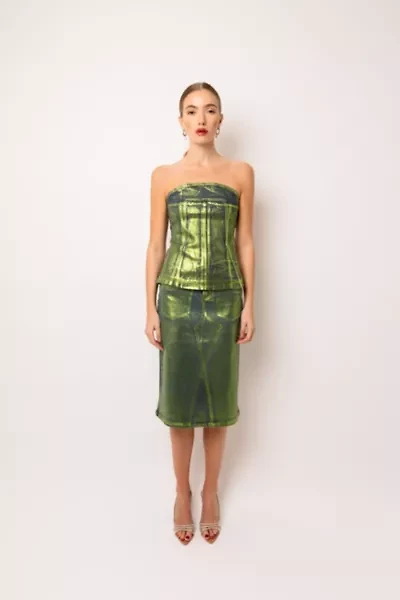 Amy Lynn Clara Denim Foil Coated Midi Skirt