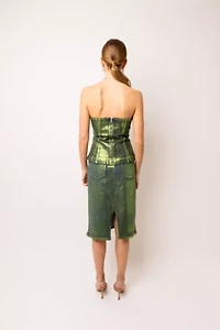 Amy Lynn Clara Denim Foil Coated Midi Skirt