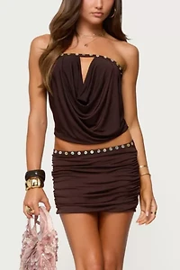 Edikted Giana Iridescent Strapless Cowl Neck Top