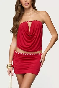 Edikted Giana Iridescent Strapless Cowl Neck Top