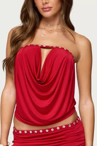 Edikted Giana Iridescent Strapless Cowl Neck Top