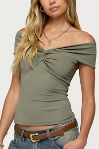 Edikted Twisted Front Off Shoulder Top