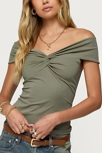 Edikted Twisted Front Off Shoulder Top