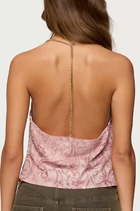 Edikted Printed Halter Chain Cowl Neck Top