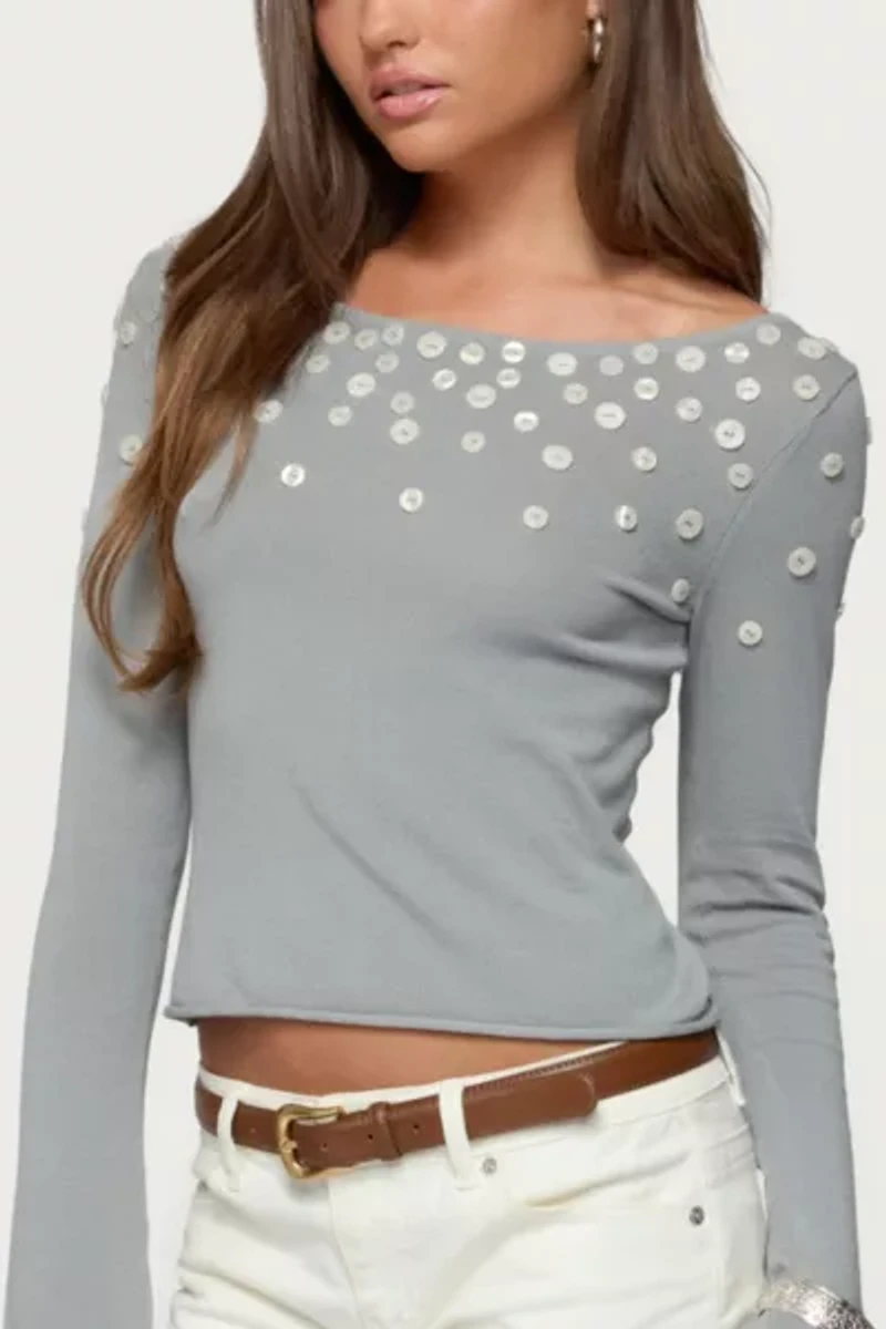 Edikted Iridescent Button Boat Neck Top