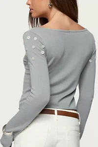 Edikted Iridescent Button Boat Neck Top