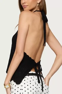 Edikted Ivey Backless Crochet Halter Top