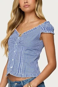 Edikted Dorothie Gingham Button Up Top