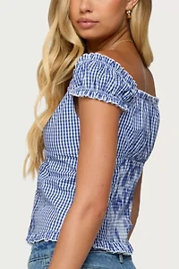 Edikted Dorothie Gingham Button Up Top