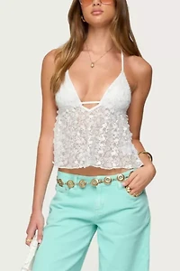 Edikted Meela Sequin Net Halter Top