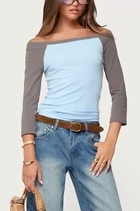 Edikted Keri Off-The-Shoulder Contrast Raglan Top